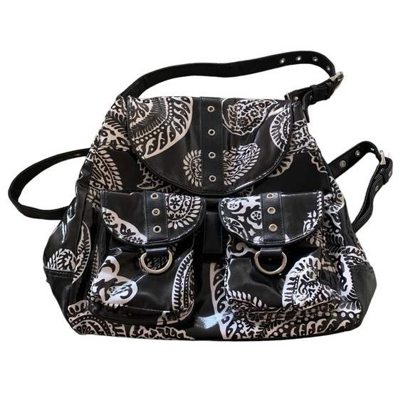 GIGI Hill Black & White  Coated Canvas BackPack Sling Purse Shoulder Bag - Picture 1 of 8